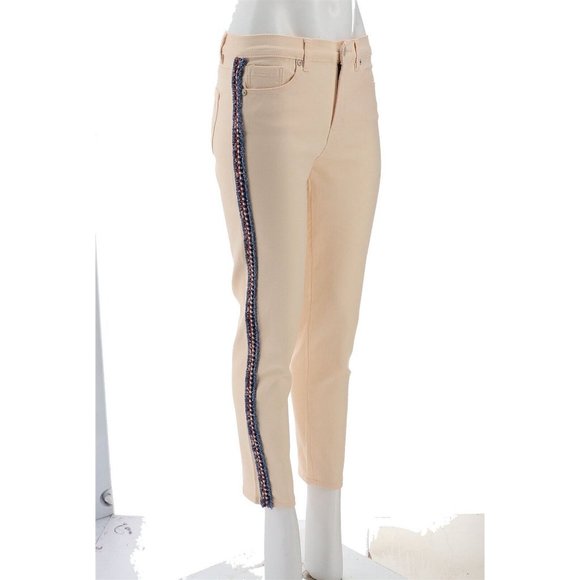 NWT DG2 DIANE GILMAN STRETCH Bouclé STRIPE SKINNY ANKLE JEANS CREAM - Picture 8 of 12